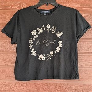 🖖 One Clothing Los Angeles 🖖 Black Kind Soul Floral Graphic Tee